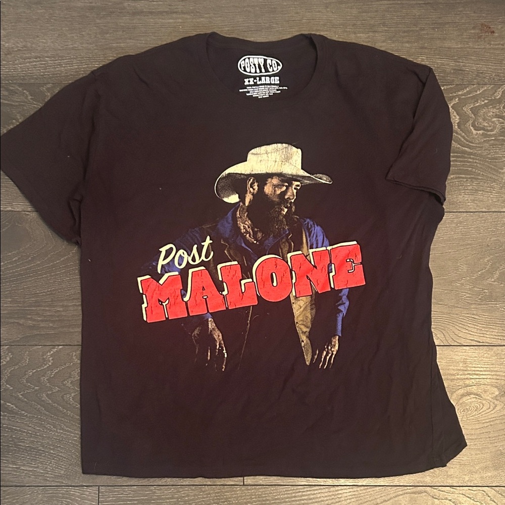 Black Short-Sleeve Graphic Tee with Red 'Malone' Lettering